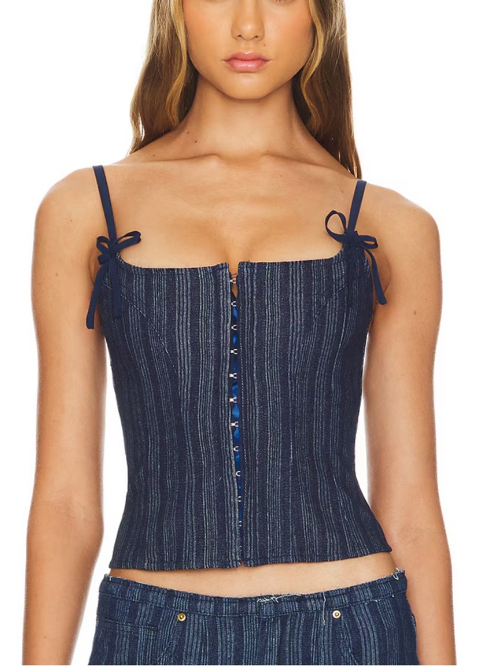 Lioness Charismatic Denim Corset Dark Pinstripe